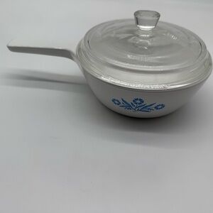 White Glass Saucepan with Blue Floral Design